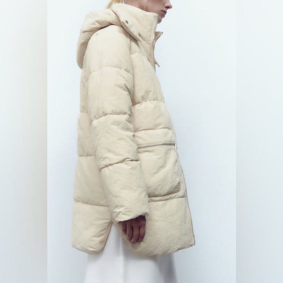 Zara Ecru Water Repellent Puffer Coat - Picture 7 of 16